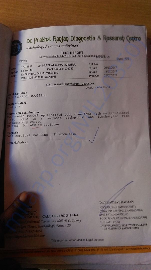 Report confirming Tubeculosis