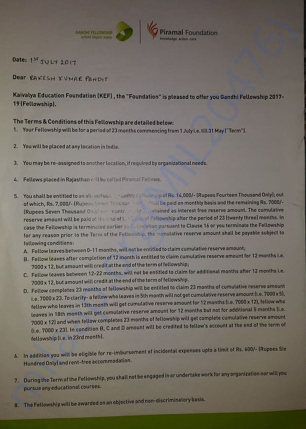 The offer contract of the fellowship