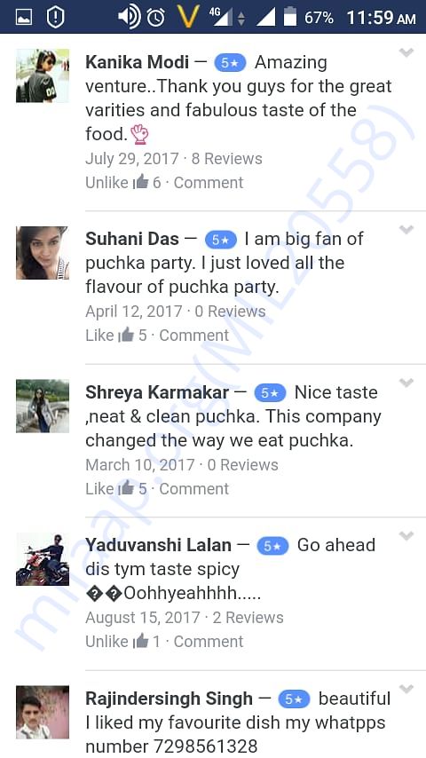 Consumer feedback on our official FB page Puchka Party
