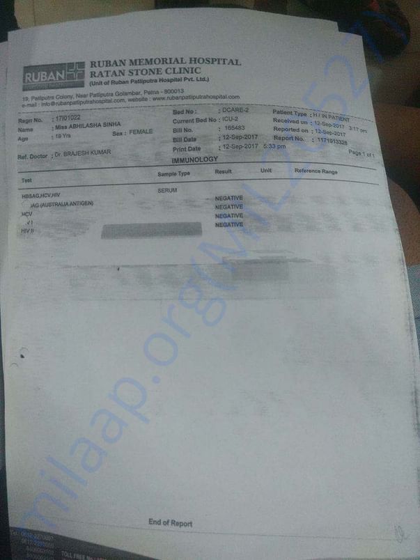 report isuued by hospital