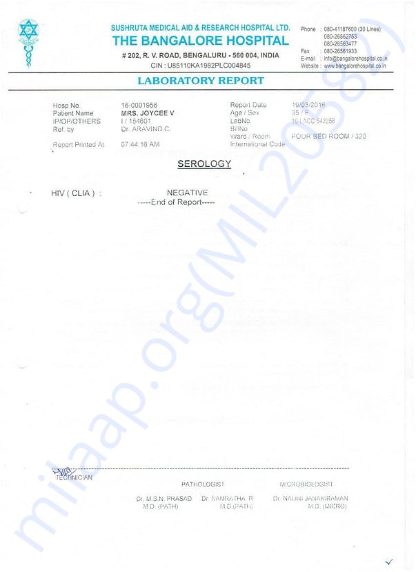 Bangalore Hospital Report.