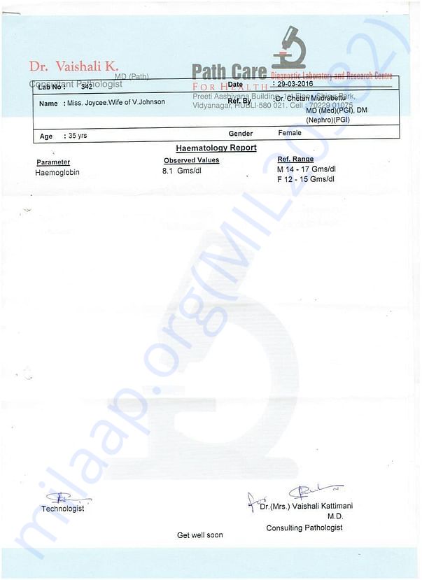 Hubli Hospital Report.