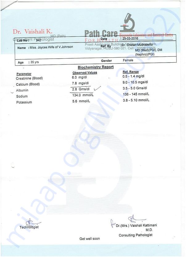 Hubli Hospital Report.