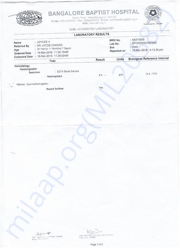 Bangalore Hospital Report.