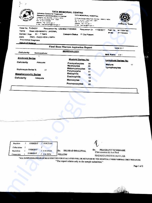 Tata Memorial Diagnosis Report 2