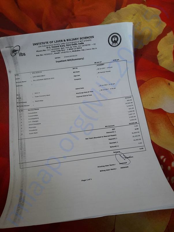 Bill for the 3rd atrioventricular fistula done for dialysis