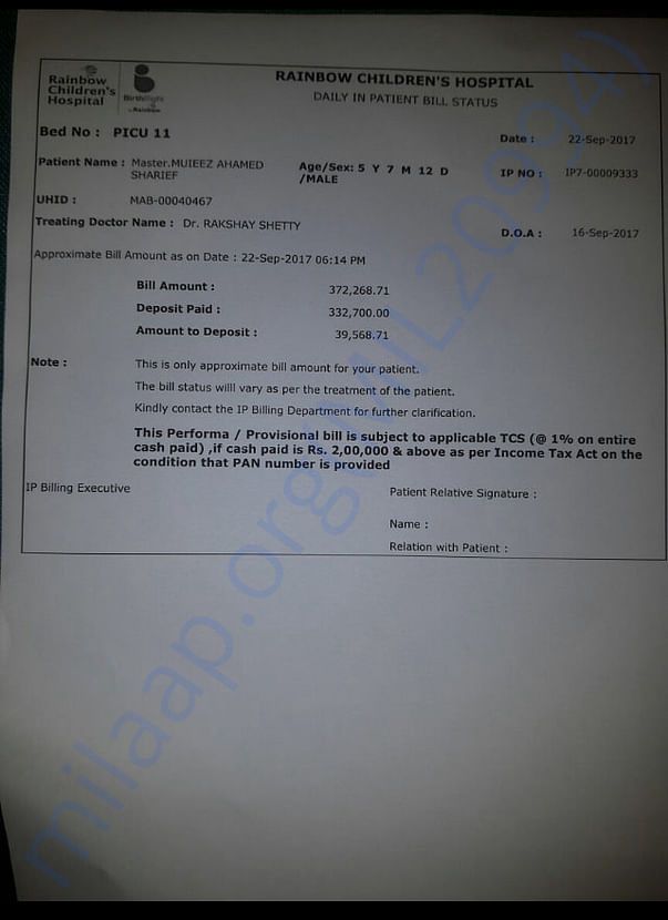 Daily in patient bill status