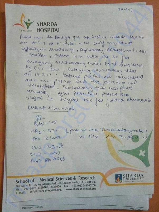 LETTER FROM THE HOSPITAL