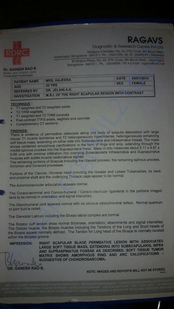 RAGAVS Diagnostic and Research Centre report- 1st Jan 2014