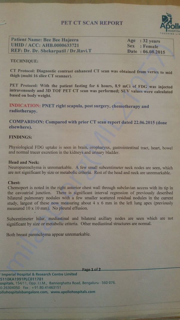 PET CT Scan Report- 06th Aug 2015