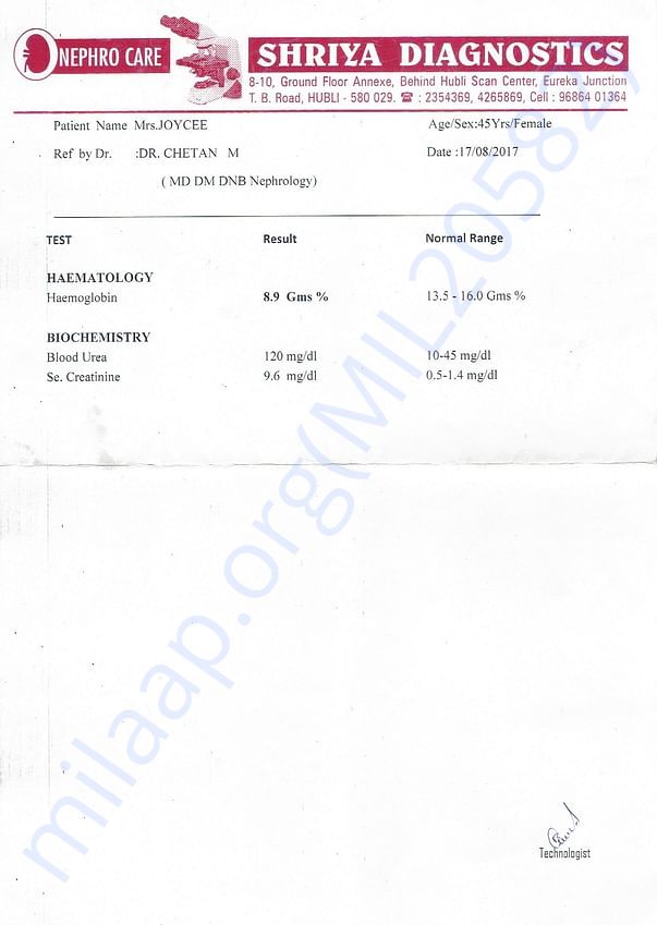 Latest Test Report on Haematlogy and Biochemistry