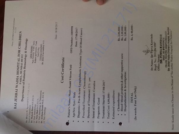 ESTIMATED COST FOR TREATMENT