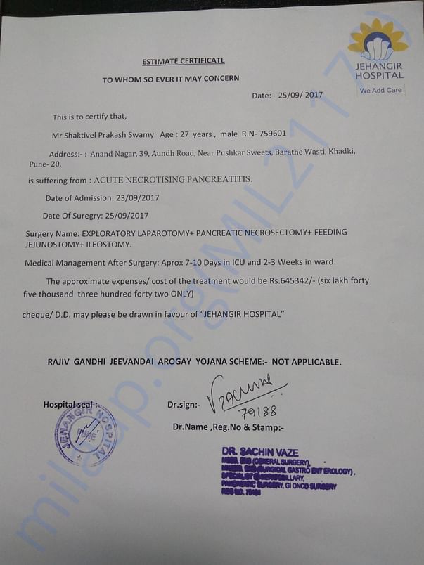 Expenses estimate certificate