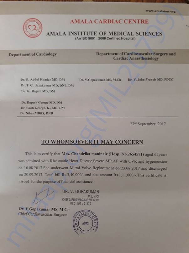 Letter from the consultant doctor
