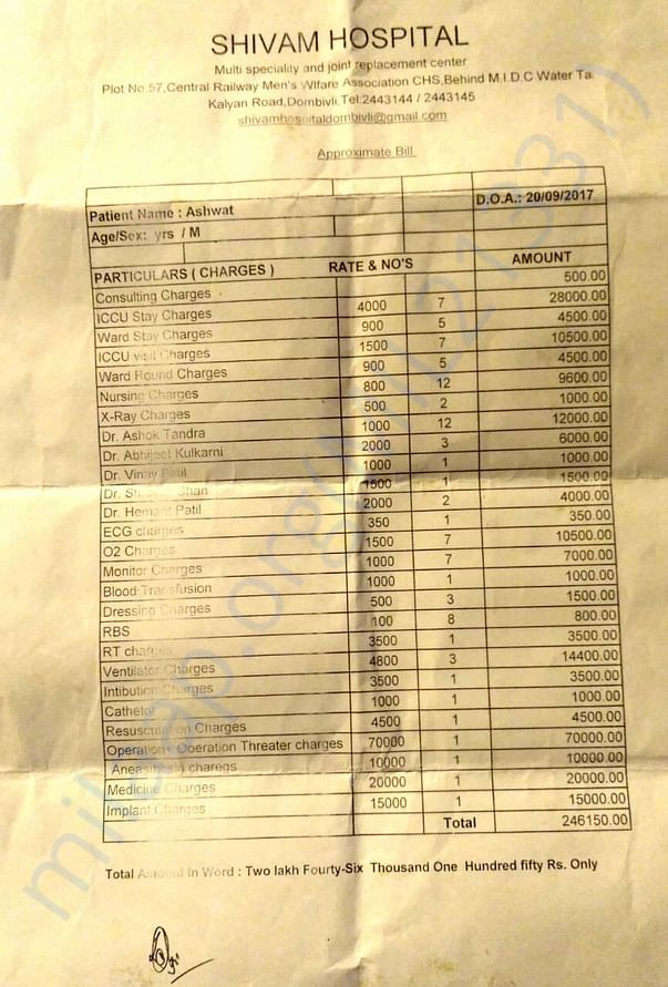 Bill for Four Days