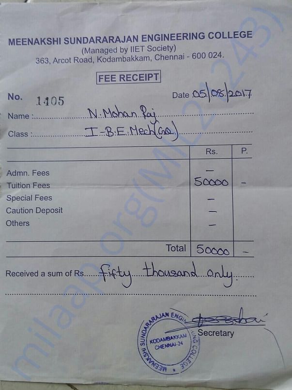 50,000 fee receipt