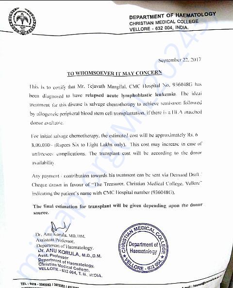 Estimation for Chemptherapy given by Vellore CMC