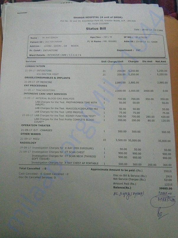 Latest Bill From Sharda Hospital - 2