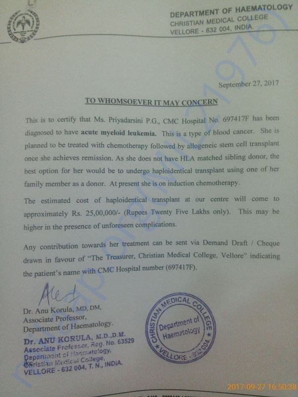 Doctor's estimate letter