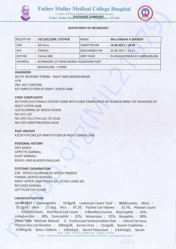 The Recent Stroke Discharge Summary from Hospital