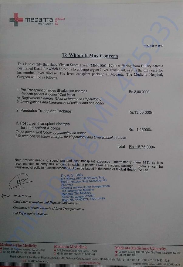 ESTIMATE FOR TRANSPLANT SURGERY