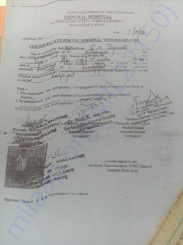 Govt Certificate of Physically Disabled