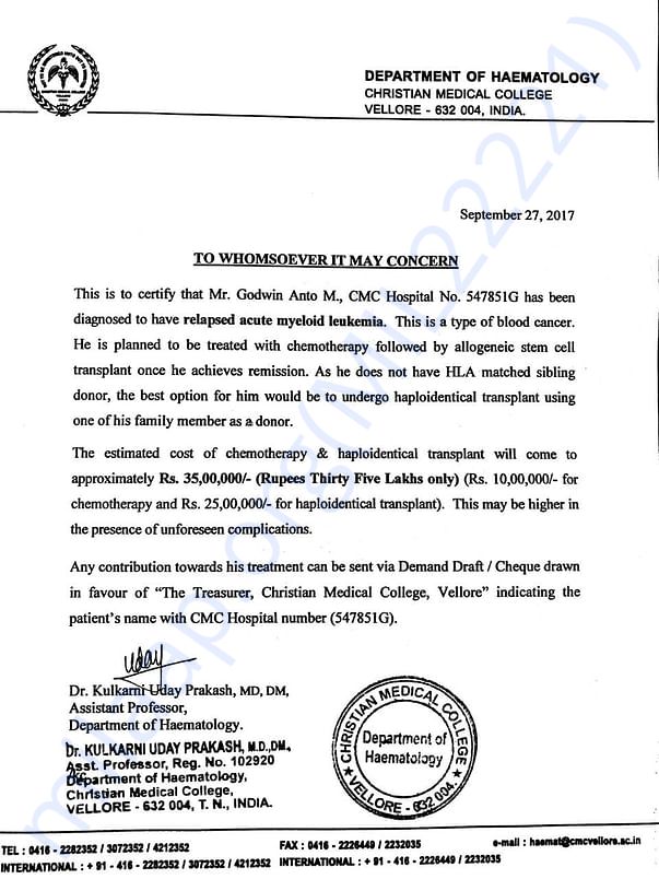 Letter from Hospital