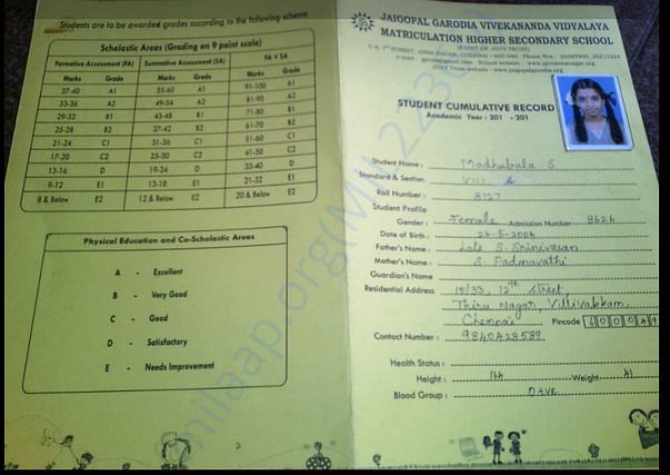Madhubala Report Card 1