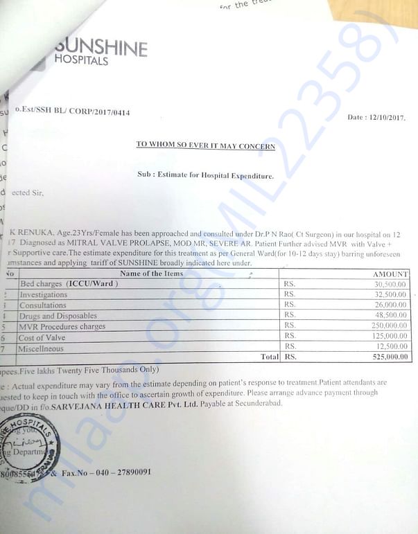 Estimated Amount for 1 valve's treatment