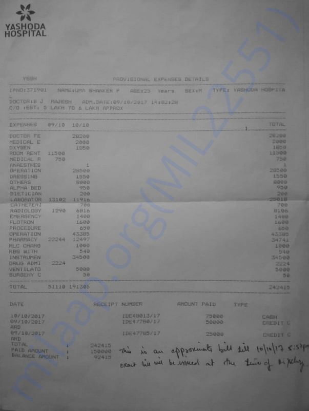 Medical bill with report
