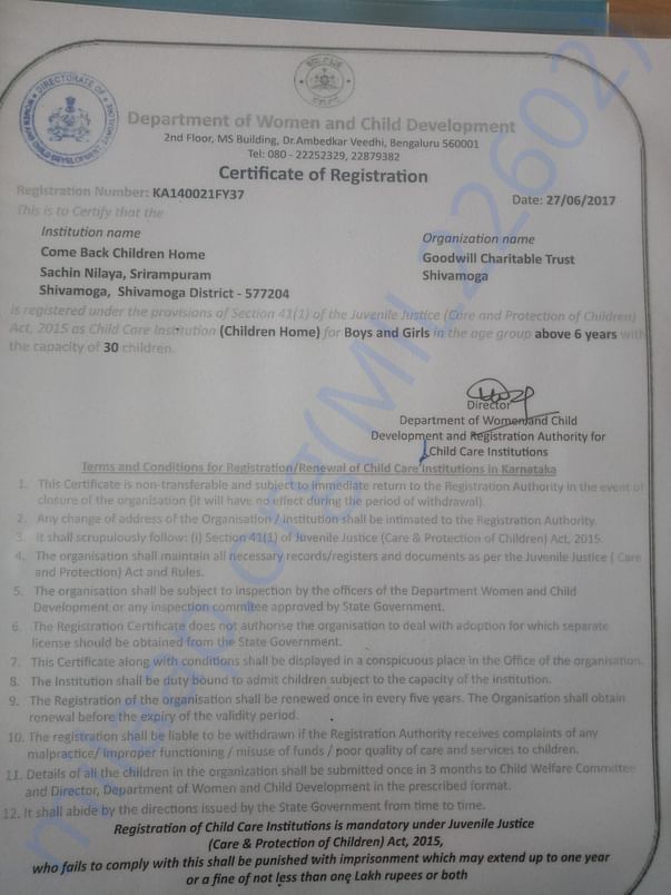 Certificate from women and child Development
