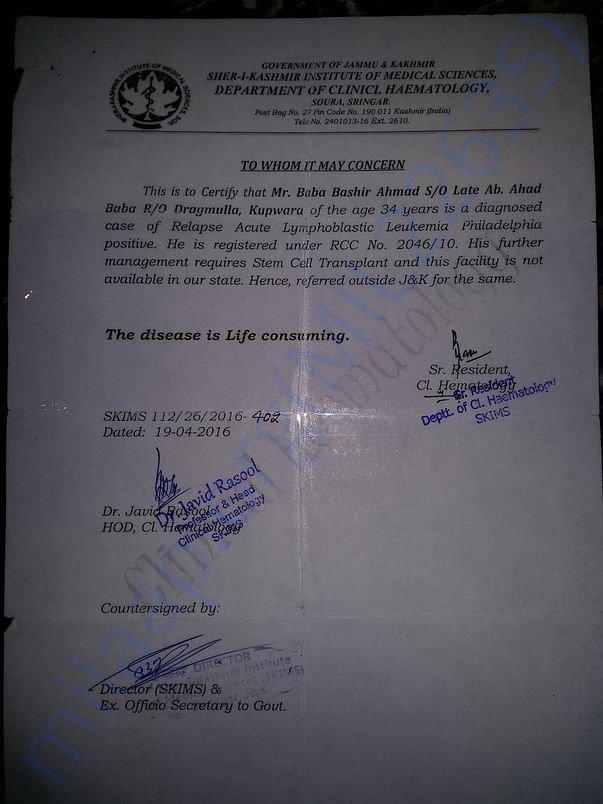 Referral by sher e kashmir institute of medical sciences