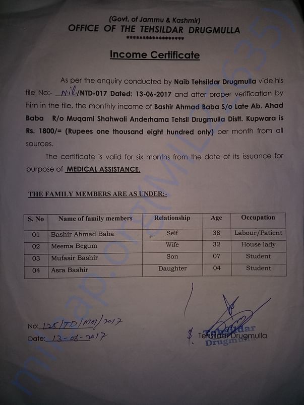 Income certificate