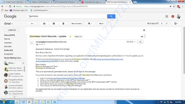 My Application approval email from Guinness World Record Team