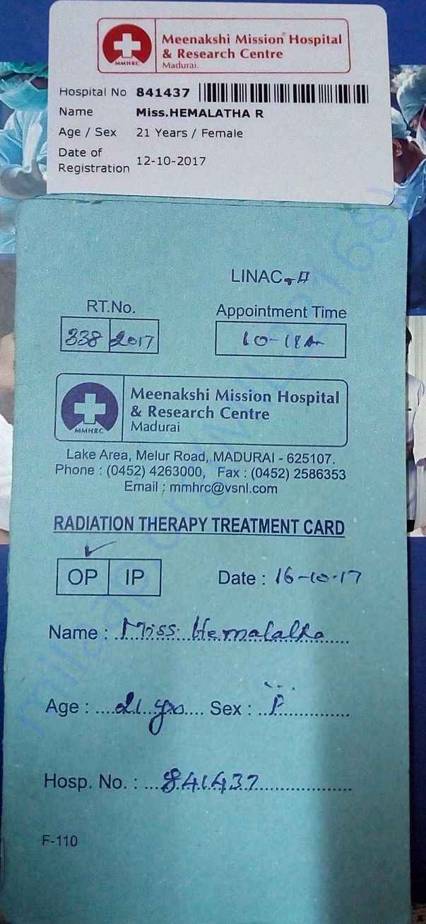 Admission card of Meenakshi mission hospital