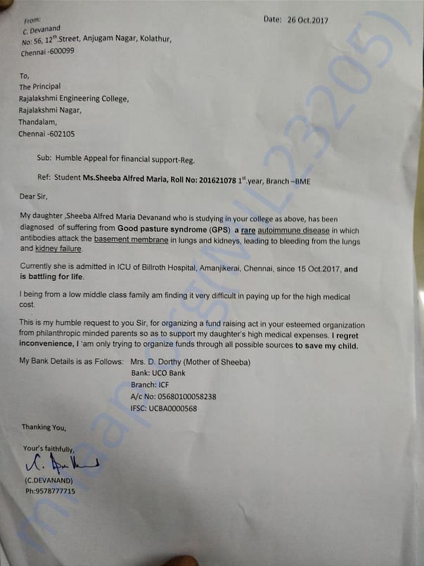 A fund raising letter given to the college