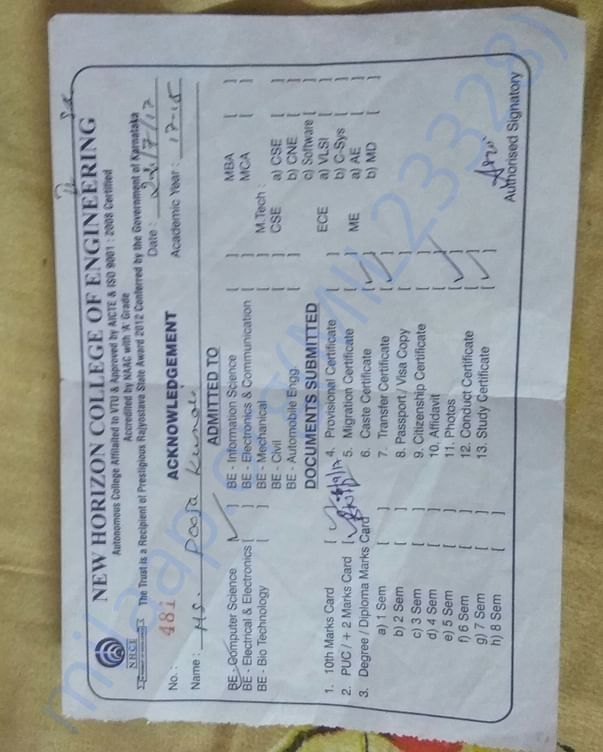 This is Pooja Kumari Admission card while she joined the College.