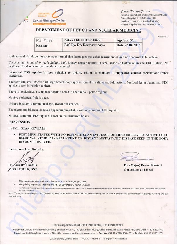 PET CT SCAN REPORT
