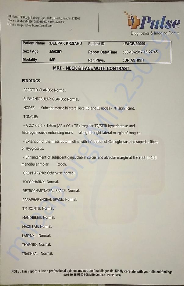 MRI reports of Deepak