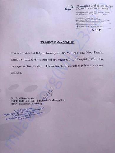 Medical Certificate issued by Global Hospital