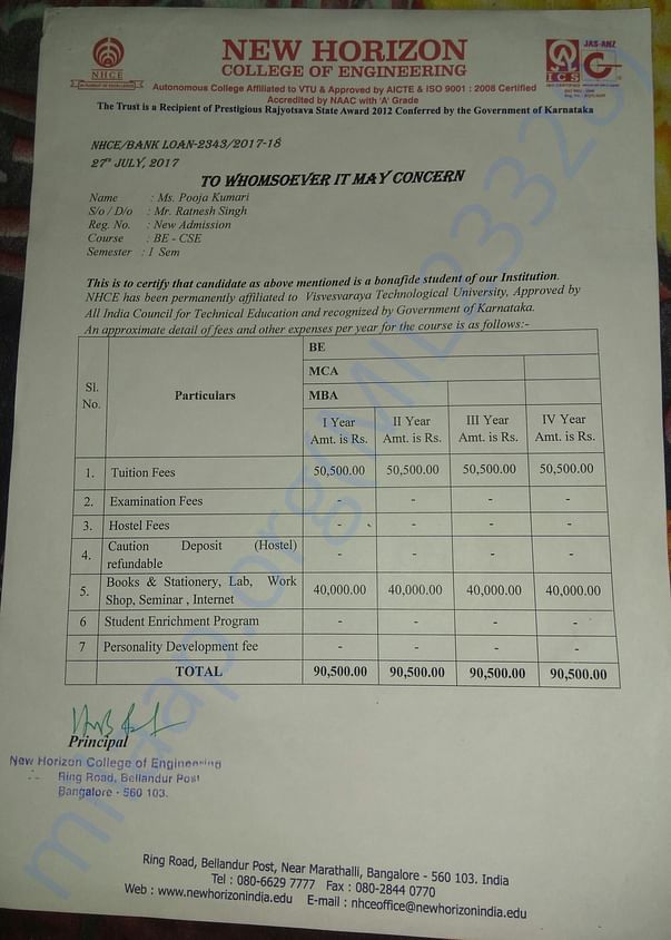 This is the fee structure of college she got while admitting.