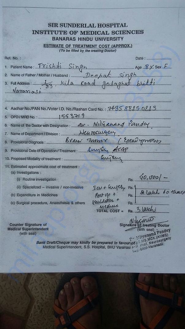 Medical Estimate for her treatment