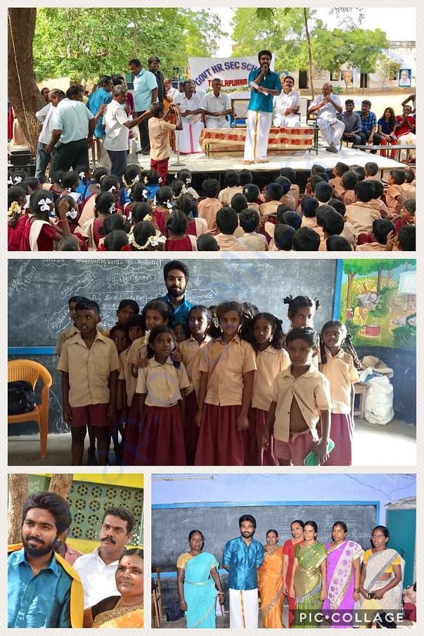 GV Prakash at Government school in Thailapuram , Tamilnadu