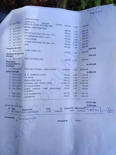 Hospital bill receipt