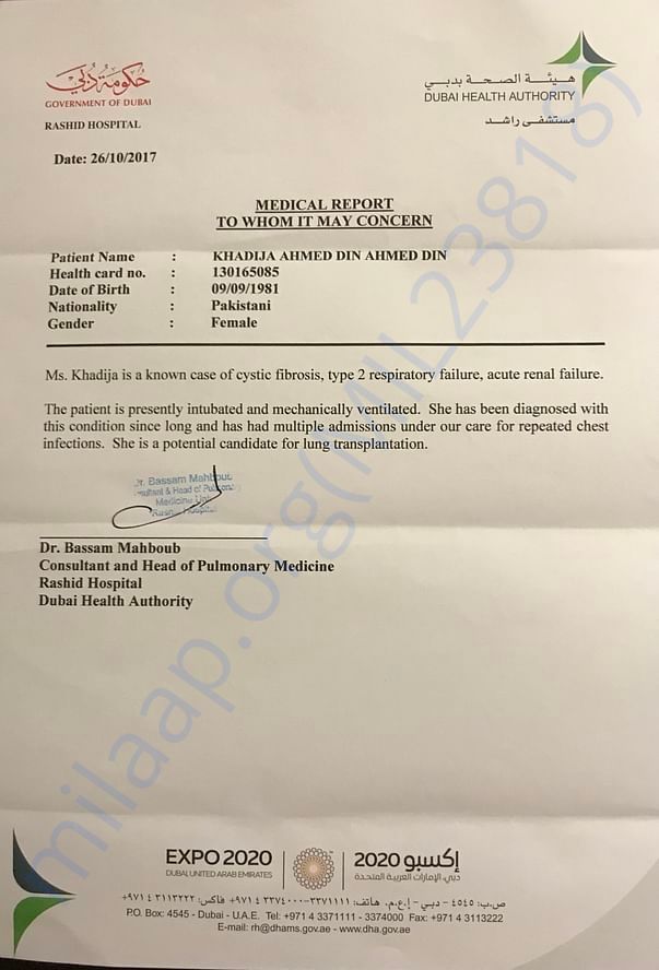 From doctor stating that she needs lung transplant