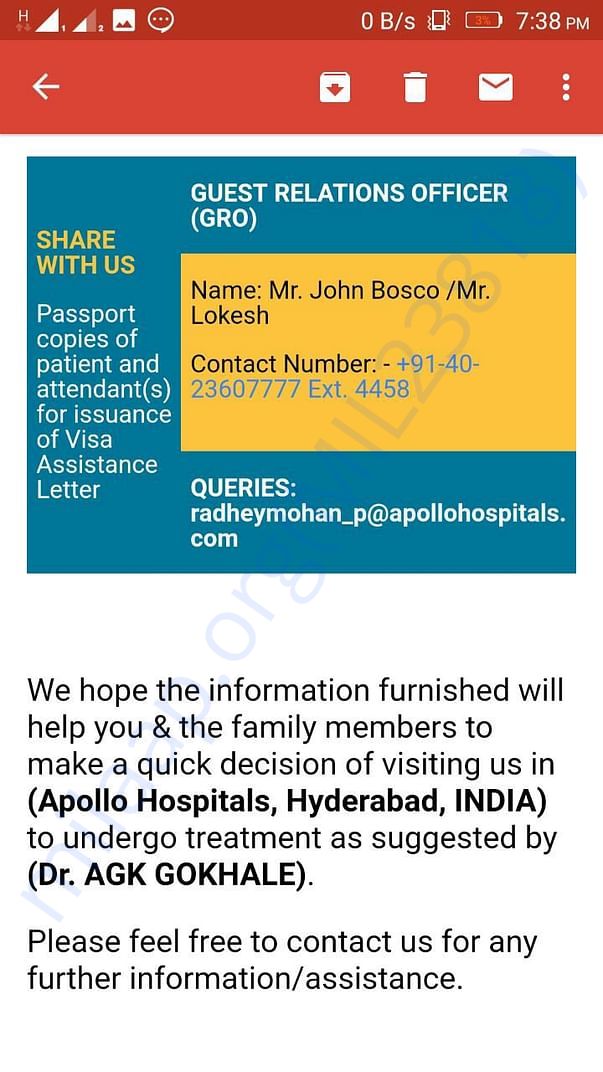Qoutation from hospital in india