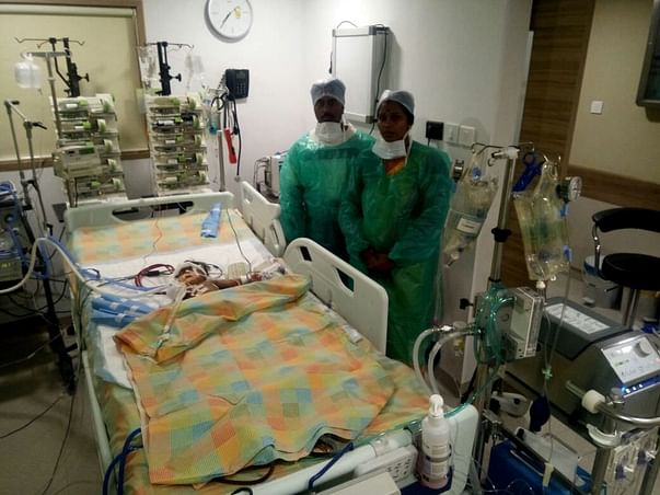 5-month-old Thejas suffering from Pneumonia is on artificial support