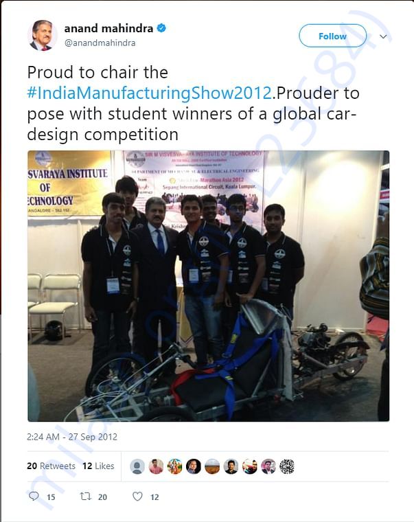 Tweet by Anand Mahindra, CEO of Mahindra & Mahindra
