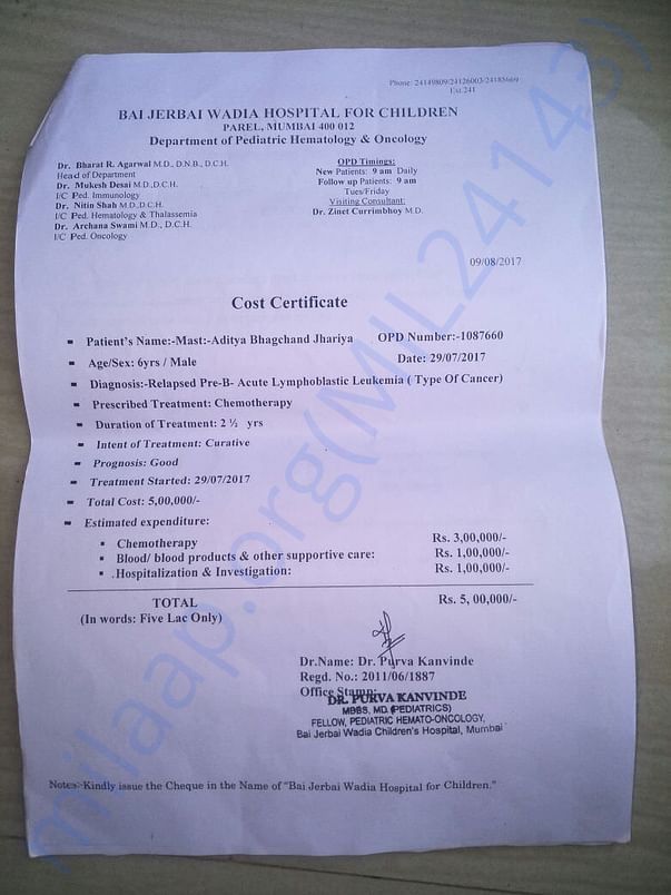Cost Certificate