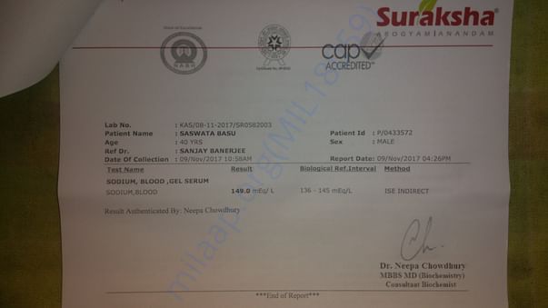 Sodium Blood Gel Serum Test Report